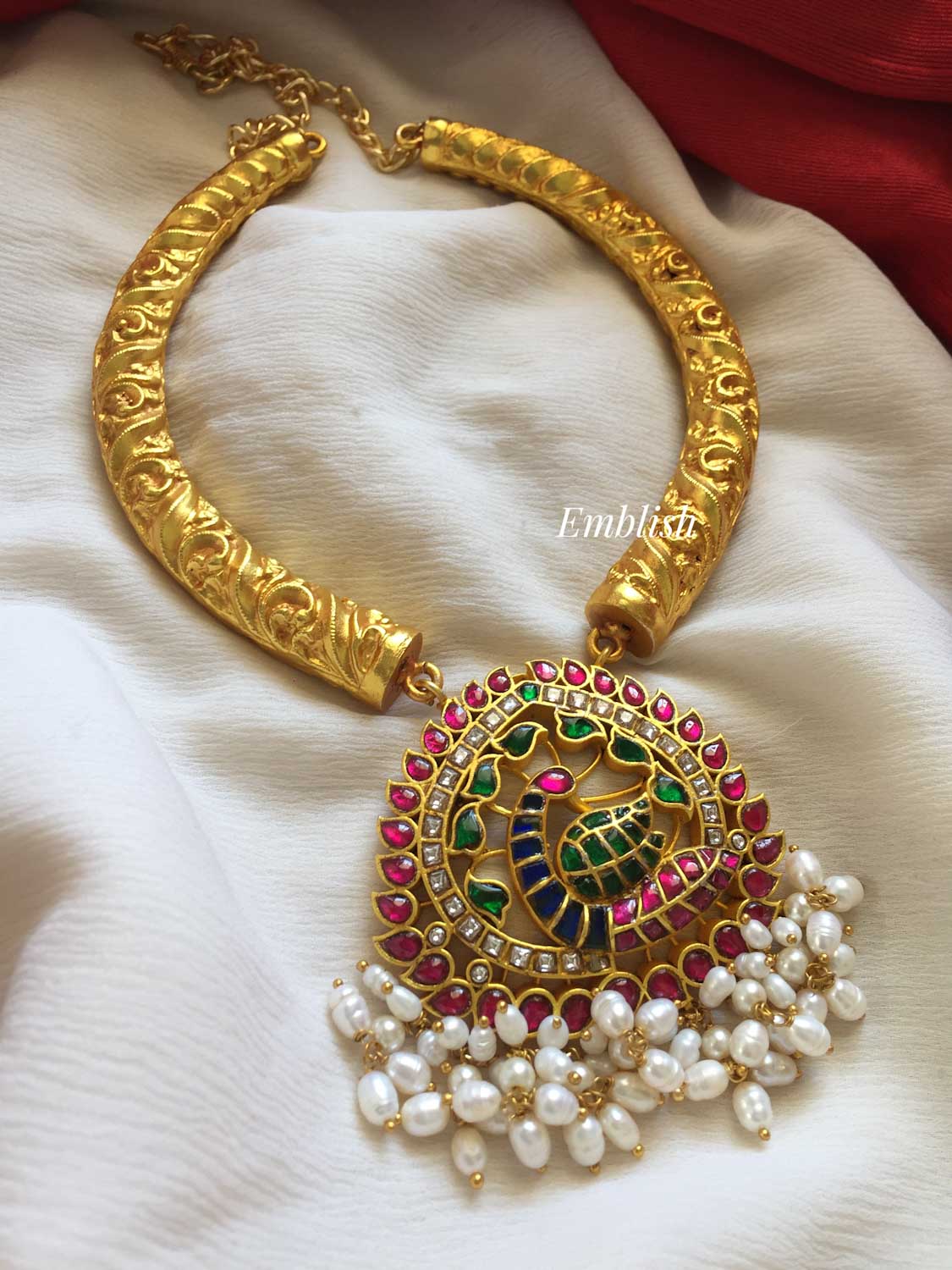 Kundan Jadau Peacock with Pearl beads Hasli Neckpiece